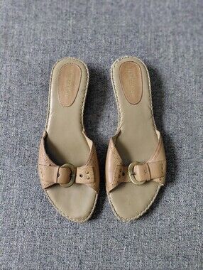 Naturalizer Vintage Leather Y2K Brass Buckle Whipstitch Brown Comfort Slides 9W